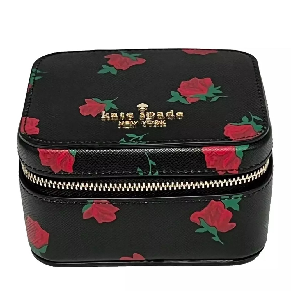 Kate Spade Madison Jewelry Box travel Case Saffiano leather Rose Toss print
